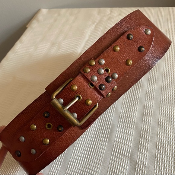 Linea Pelle Accessories - Linea Pelle Studded Brown Leather Wide belt